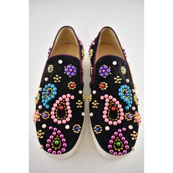 Christian Louboutin Boat Candy Flat Black Beaded Low Top Slip On Sneaker 36.5 - Picture 6 of 13